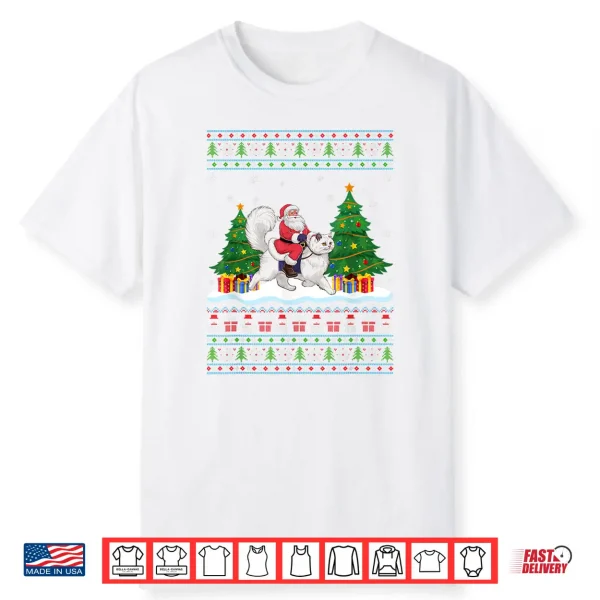 Santa Riding Persian Cat Tree Lights Ugly Christmas Sweater Shirt