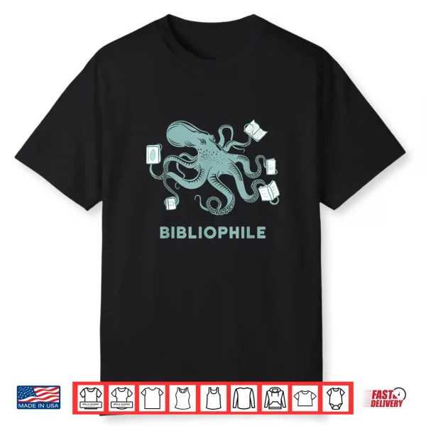 School Librarian Gift Octopus Reading Book Lover Shirt