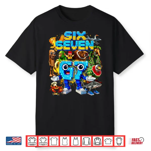 Six Seven 67 Pixel Gamer Meme Funny Gifts For Boys Kids Shirt