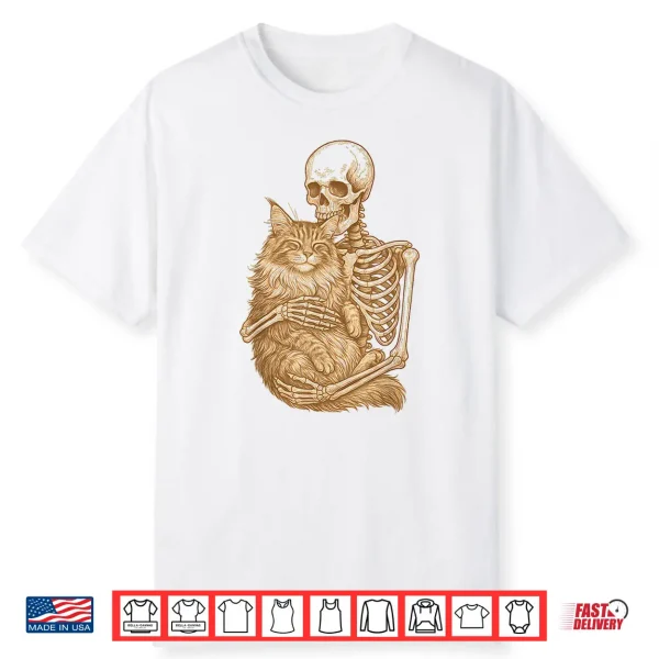 Skeleton Hugging Maine Coon Cat Professional Graphic Shirt