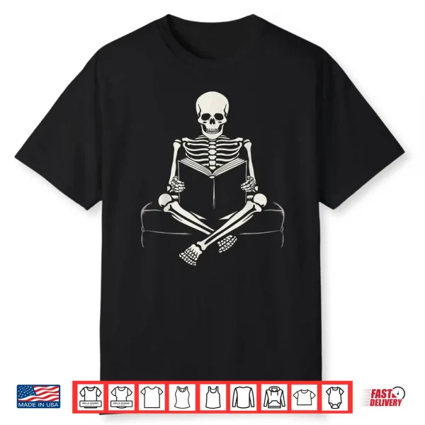 Skeleton Reading Book Lovers Bookworms Readers Halloween Shirt