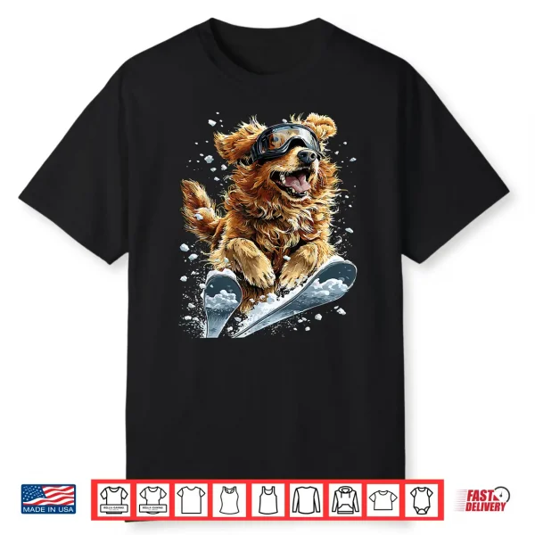 Skiing Golden Retriever In Snow Snowflakes Snowy Winter Dog Shirt