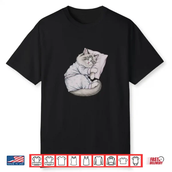 Sleeping Pajama Ragdoll Cat Drawing Art Design Shirt
