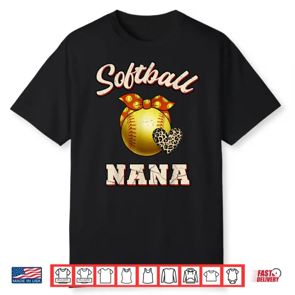 Softball Nana Leopard Heart Fans Mother’S Day Gift Shirt