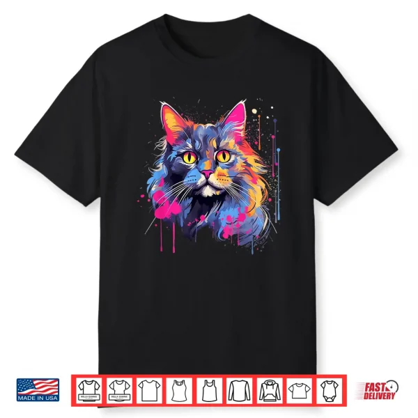 Splash Art Maine Coon Cat Face Colorful Shirt