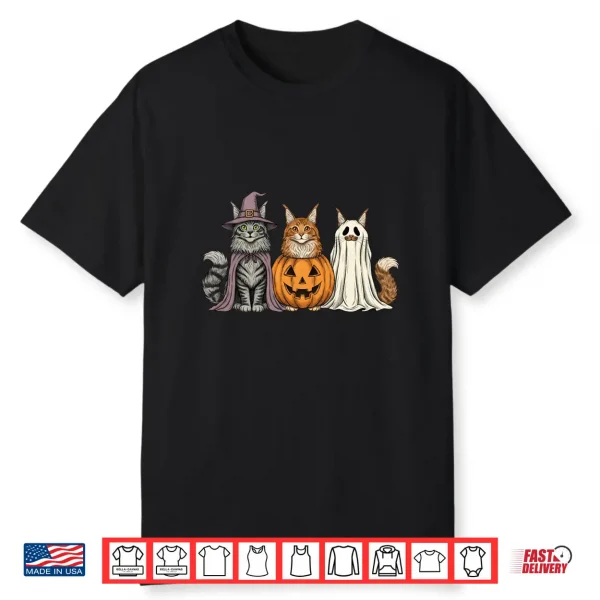 Spooky Ghost Maine Coon Cat Lover Pumpkin Halloween Shirt