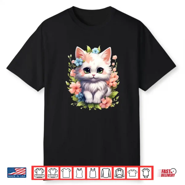Spring Garden Kitten Flower Cat Girl Floral Blossom Blooms Shirt