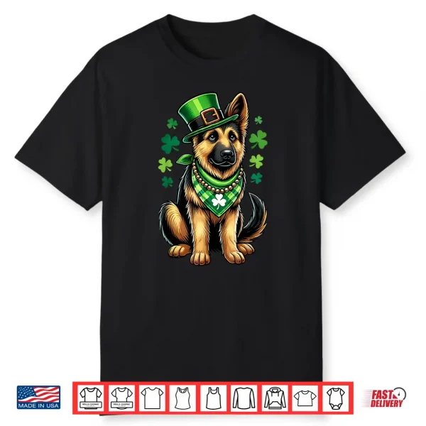 St Patrick Day Lucky Shamrock Leprechaun Dog German Shepherd Shirt