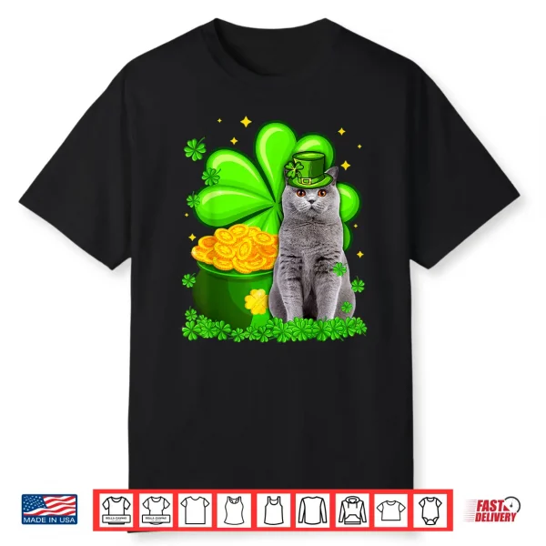 St Patrick’S Day British Shorthair Irish Shamrock Cat Lover Shirt