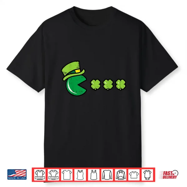 St Patricks Day Eating Shamrock Retro Gamer Men Boys Kids Shirt