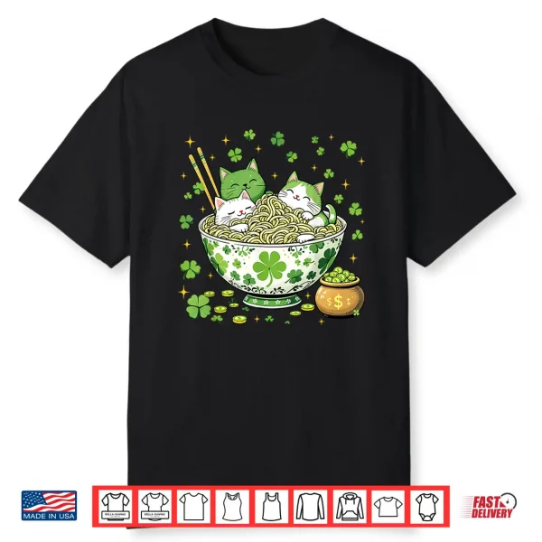 St Patrick’S Day Irish Ramen Cats Cute Anime Women Girls Shirt