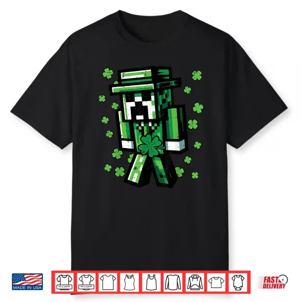 St Patricks Day Pixel Gamer Saint Paddys Gaming Boys Kid Men Shirt