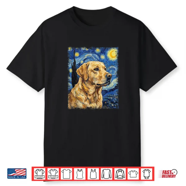 Starry Night Yellow Labrador Impressionist Art Van Gogh Shirt