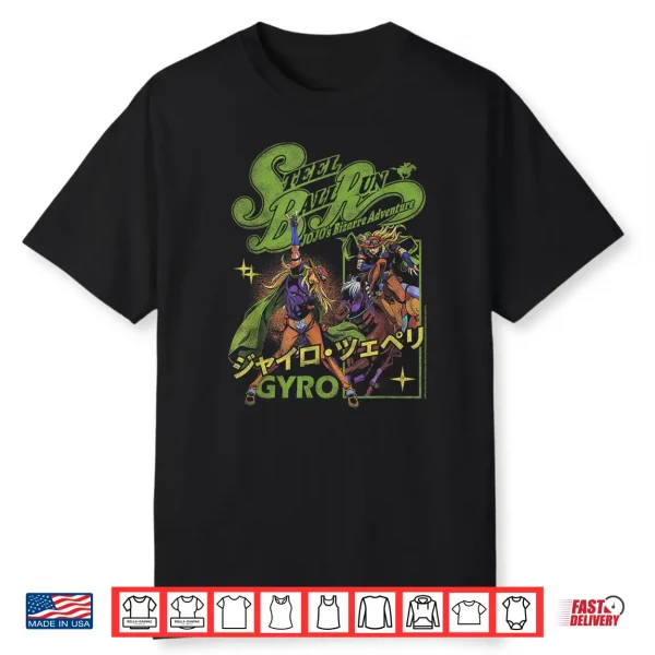 Steel Ball Run Gyro Distressed Kanji Collage Anime Shirt