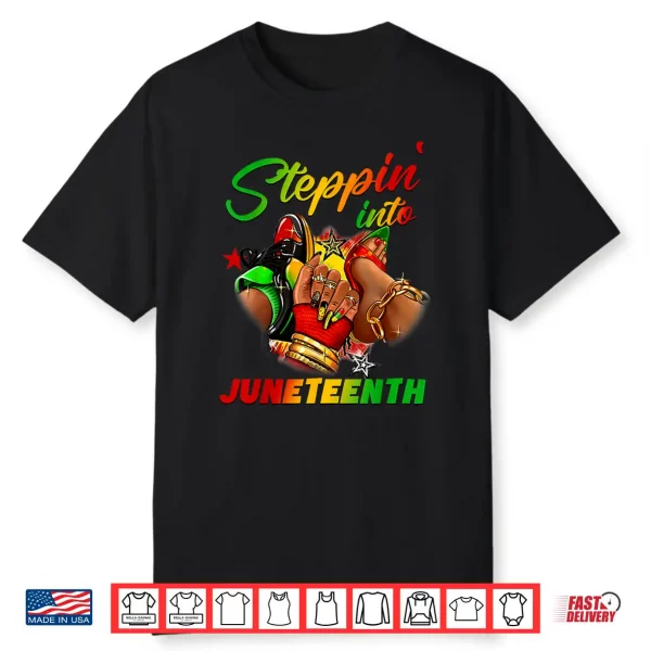 Stepping Into Juneteenth Afro Woman Black Girls Sneakers Men Shirt