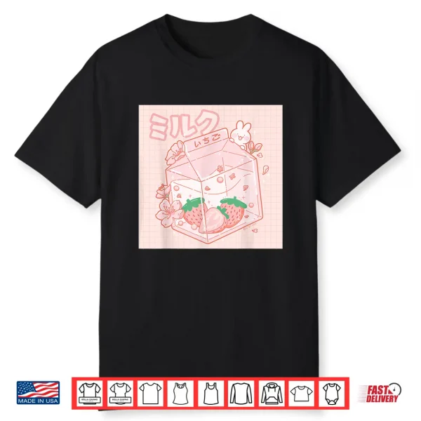 Strawberry Milk Bunny Japanese Kawaii Anime Aesthetic Pink Shirt