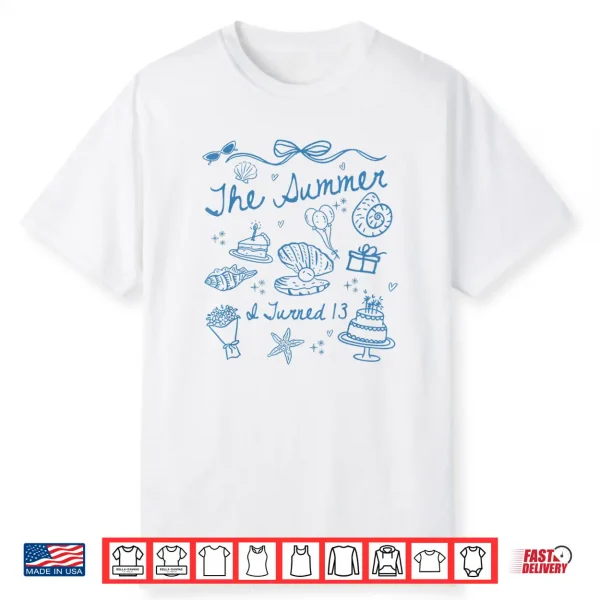 Summer I Turned 13 Cute Coastal Bow Seashell 13Th Birthday Shirt