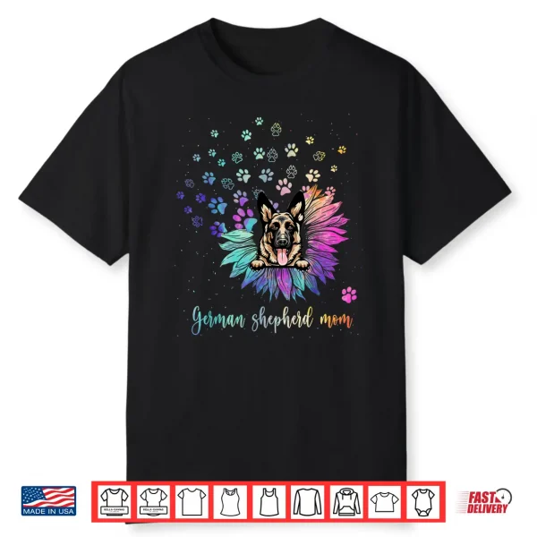 Sunflower German Shepherd Mom Tie Dye Dog Lover Shirt