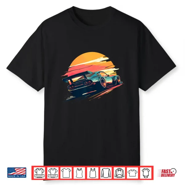 Sunset Speedster Retro Race Car Enthusiast Automotive Art Shirt
