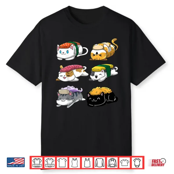Sushi Cats Sushi Lover Cat Lover Kawaii Anime Neko Shirt