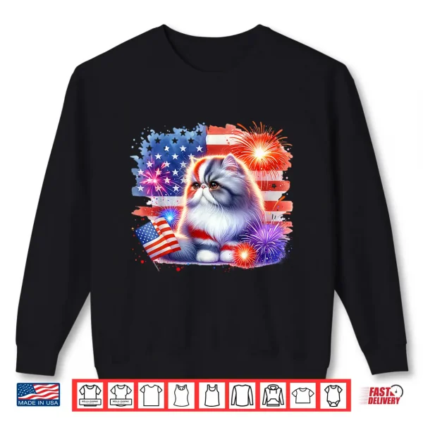 Sweatshirt 4th of July Funny Meowica Persian Cat Lover Owner USA Flag Shirt