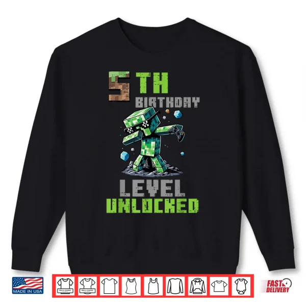 Sweatshirt 5th Birthday Level Unlocked Pixel Dab 5 Bday Gamer Boys Kids Shirt