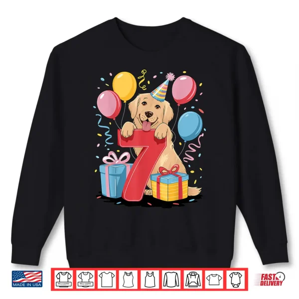 Sweatshirt 7th birthday boy girl 7 years old seven Golden Retriever Shirt