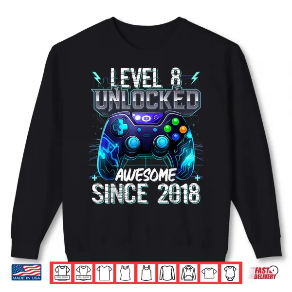Sweatshirt 8th Birthday Boy Level 8 Gamer 8 Year Video Game Party Shirt