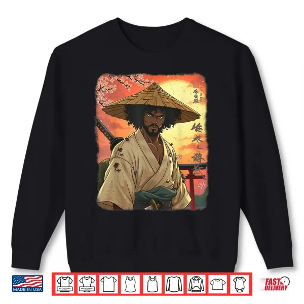 Sweatshirt Afro American Samurai African Warrior in Anime with Katana Shirt