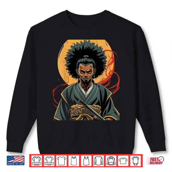 Sweatshirt Afro American Samurai Anime Cartoon Japanese Bushido Warrior Shirt