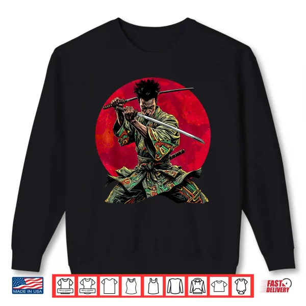 Sweatshirt Afro American Samurai Warrior Katana Anime red moon Shirt