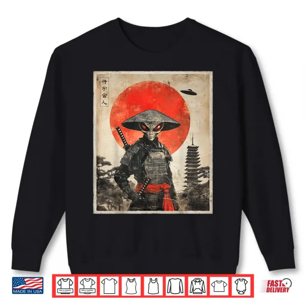 Sweatshirt Alien Samurai UFO Japanese Vintage Graphic Ukiyo e Art Funny Shirt