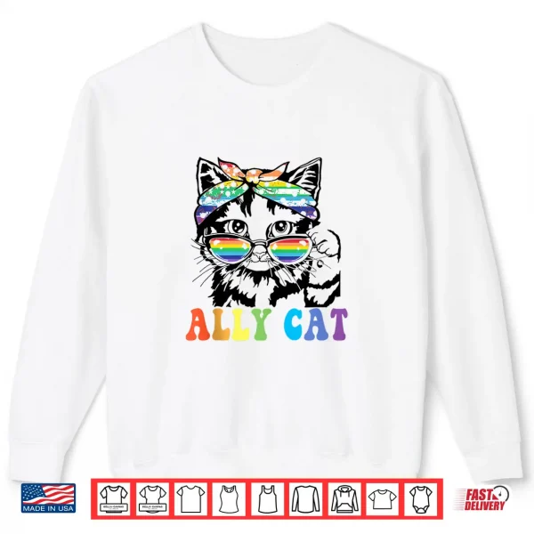Sweatshirt Ally Cat LGBT Gay Rainbow Pride Flag Boys Men Girls Women Shirt