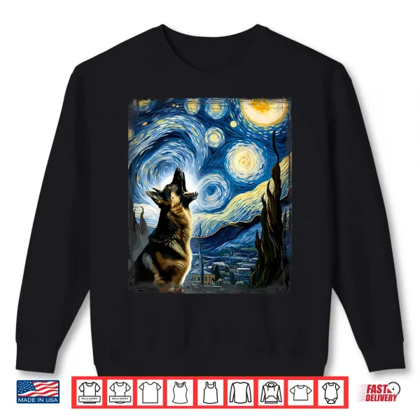 Sweatshirt Alsatian Dog Artistic Van Gogh Starry Night German Shepherd Shirt