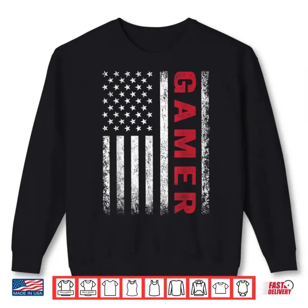 Sweatshirt American Flag Funny Gamer Gift Video Games Boys Men Gaming Shirt