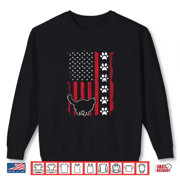 Sweatshirt American Flag Maine Coon Cat Pet Owner Gift Cute Paw Print Shirt