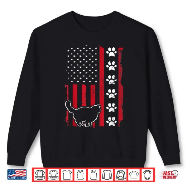 Sweatshirt American Flag Maine Coon Cat Pet Owner Gift Cute Paw Print Shirt for Women Men
