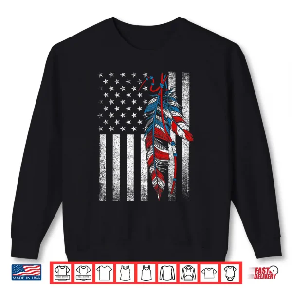 Sweatshirt American Flag Native Feather Pride Month Indigenous Shirt