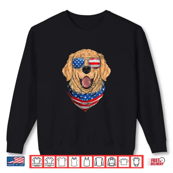 Sweatshirt American Golden Retriever USA Flag 4th of July Dad Mom Kids Shirt