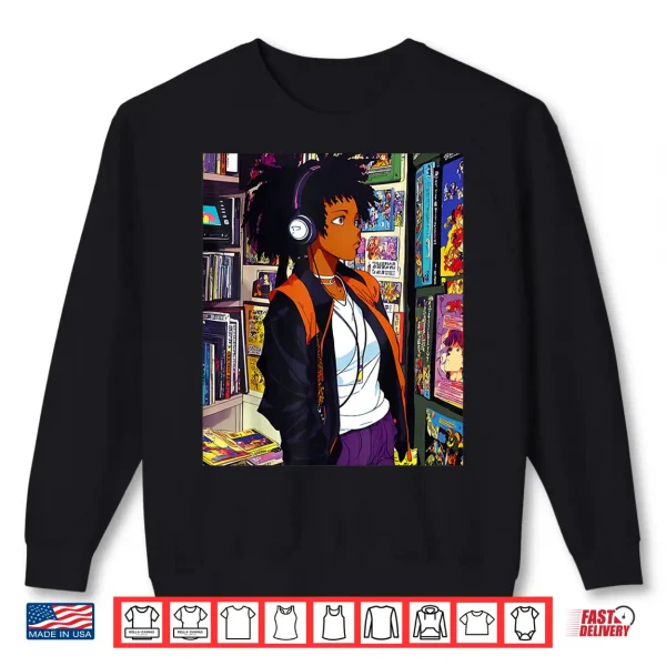Sweatshirt Anime Black girl Lofi Music 90s Retro Afro Cartoon Shirt
