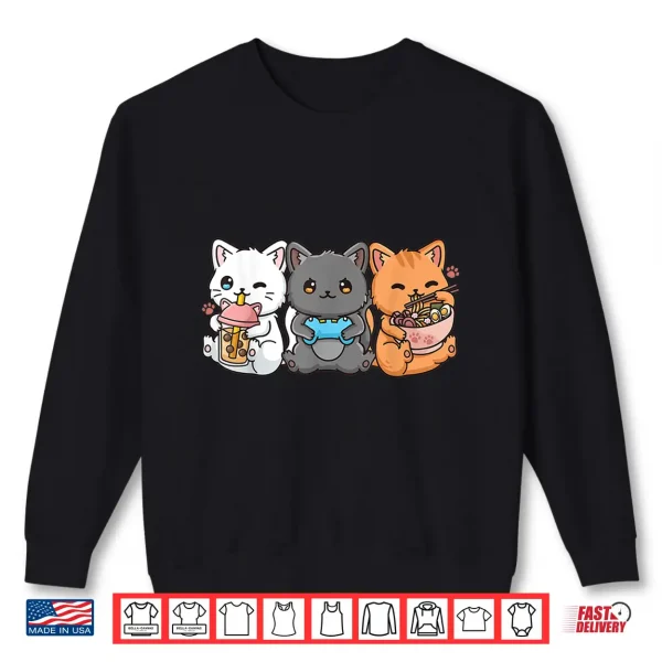 Sweatshirt Anime Boba Tea Bubble Tea Gaming Gamer Ramen Cat Shirt 2
