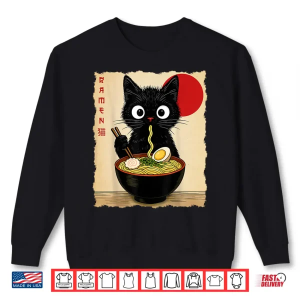 Sweatshirt Anime Cat Ramen Japanese Funny Cat Graphic Tees Anime Gifts Shirt