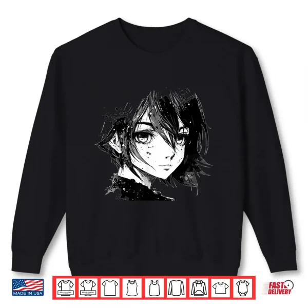 Sweatshirt Anime Girl Anime Eyes Ink Art Sketch Drawing for Girls Teens Shirt