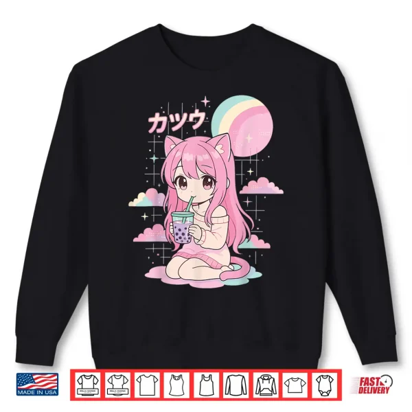 Sweatshirt Anime Girl Boba Bubble Tea Kawaii Shirt