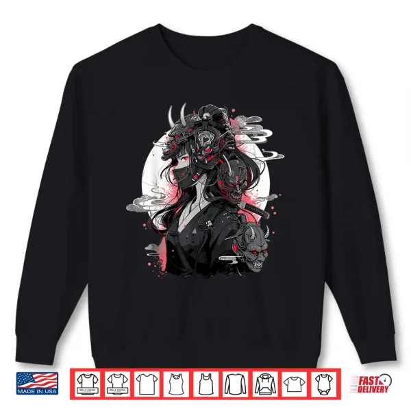 Sweatshirt Anime Girl Gothic Waifu Japanese Kawaii Otaku Oni Mask Shirt 2