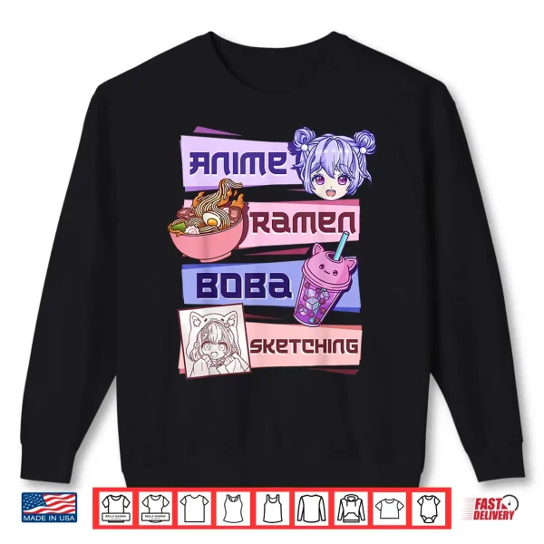 Sweatshirt Anime Girl Ramen Boba Tea Bubble Tea Sketching Shirt