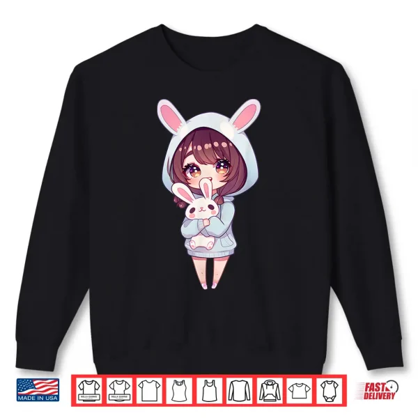 Sweatshirt Anime Girl With Bunny Kawaii Easter Japanese Otaku Girl Shirt