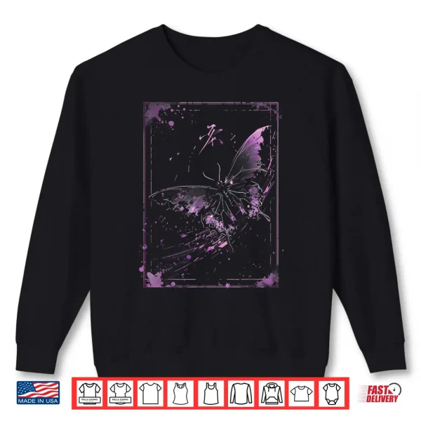 Sweatshirt Anime Japanese Goth Cyberpunk City Butterfly Purple Nature Shirt