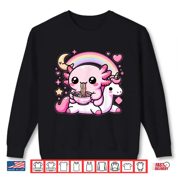Sweatshirt Anime Kawaii Axolotl Eating Ramen Noodles Kids Teen Girl Boy Shirt