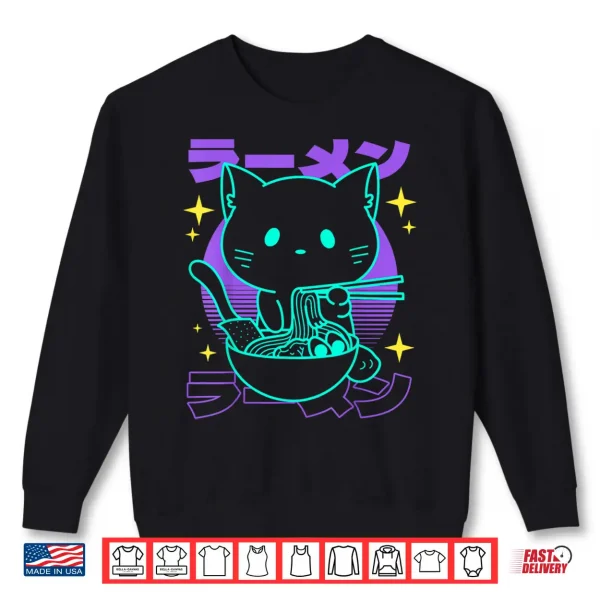 Sweatshirt Anime Ramen Cat Japanese Retro Noodles Aesthetic Kawaii Cat Shirt